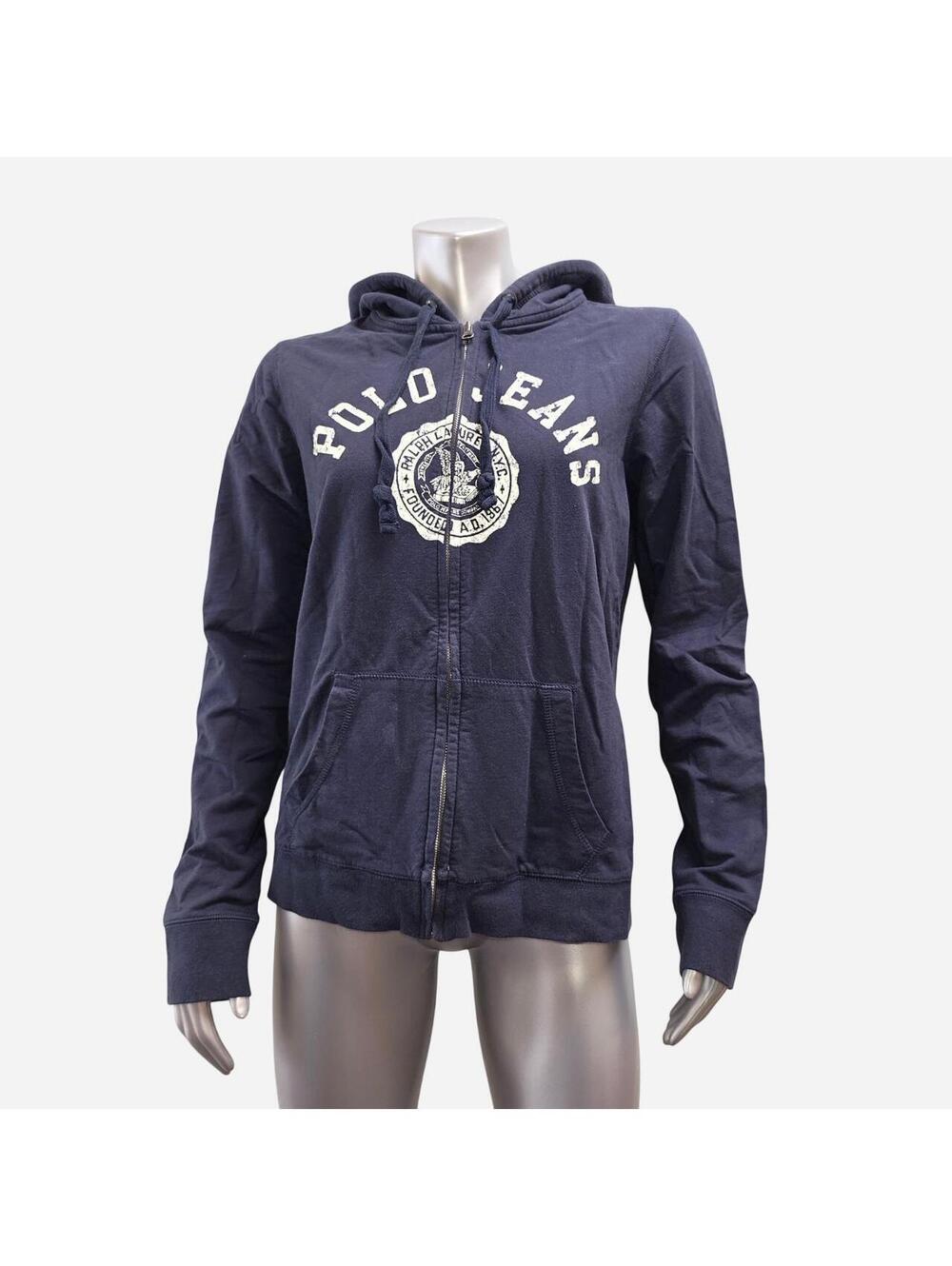 Polo Jeans Co Ralph Lauren Full Zip Hoodie Mens XL Navy Blue Graphic Sweatshirt